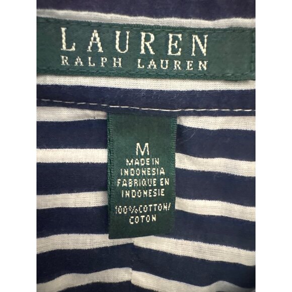 Lauren Ralph Lauren Medium Navy & White Striped Button-Up Shirt M 100% Cotton - Picture 4 of 10